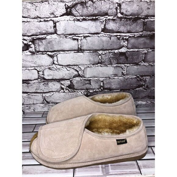 Old Friend Beige Peep Toe Strap Sheepskin Fur Slippers Men Sz 14-15M US/48EU main image 4